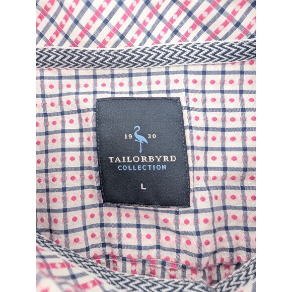 TailorByrd Collection Logo Pink Polka Dot Gingham Button Dress Shirt Sz Large - Picture 4 of 9